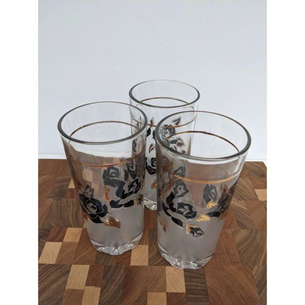 Vintage cocktail glass Black and Gold roses barware, Japanese Glassware set - Picture 7 of 7